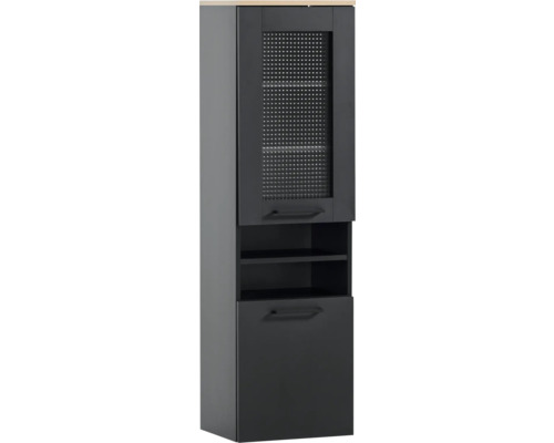 Hochschrank Möbelpartner Malte BxHxT 40.3x138.3x32 cm mattschwarz-artisan eiche Schwarzer Badezimmer-Hochschrank mit Regalen und Tür