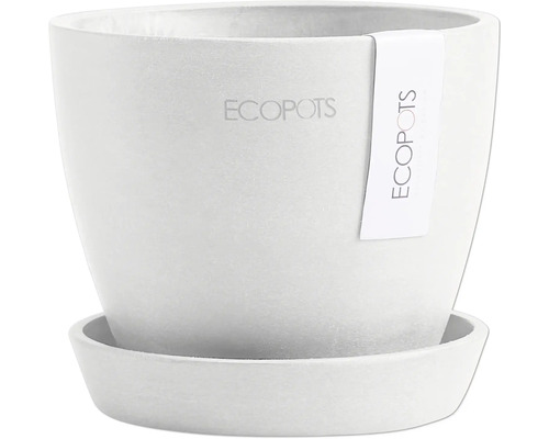Blumentopf Ecopots Antwerp Mini Kunststoff Ø 10,1 cm 11,5 x 11,5 x 10,1 cm weiß Blumentopf aus Kunststoff mit Untersetzer