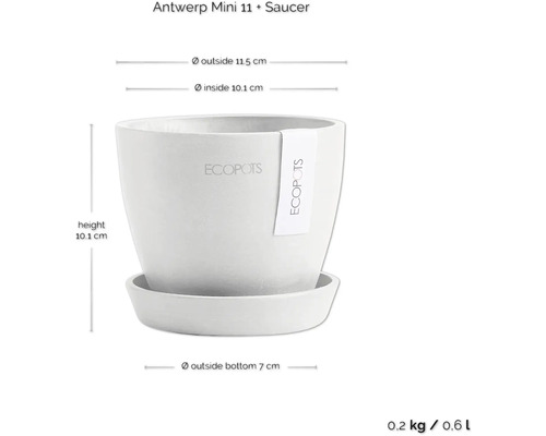 Ecopots Antwerp Mini 11 Pflanztopf mit Untersetzer, Maße
