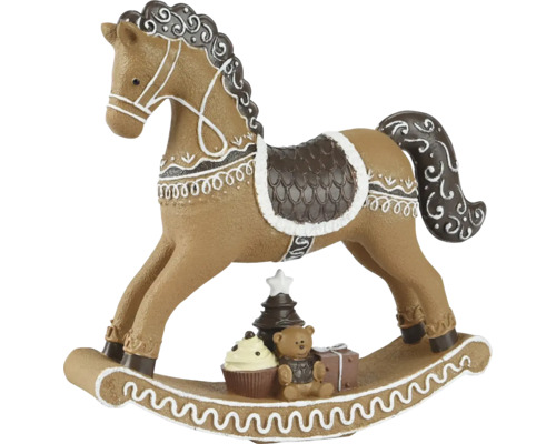 Dekoratives Schaukelpferd mit Teddy, Geschenk und Tanne als Weihnachtsdekoration