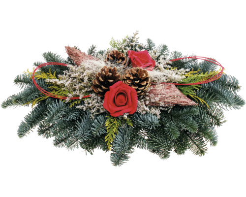 Bouquet double pour tombe en sapin Nobilis L 50 cm l env. 35 cm h env. 15 cm rouge