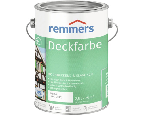 Peinture couvrante pour bois Remmers RAL 9016 blanc 2.5 l Remmers peinture couvrante, boîte de 2,5 litres pour bois, crépi et maçonnerie