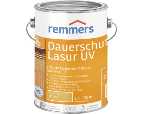 Lasure de protection anti-UV longue durée Remmers chêne clair 2.5 l Remmers Dauerschutz Lasur UV, lasure pour bois contenant des solvants en bidon de 2,5 litres