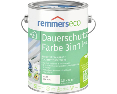 Remmers eco Öl-Farbe Holzfarbe RAL 9016 weiß 2,5 l