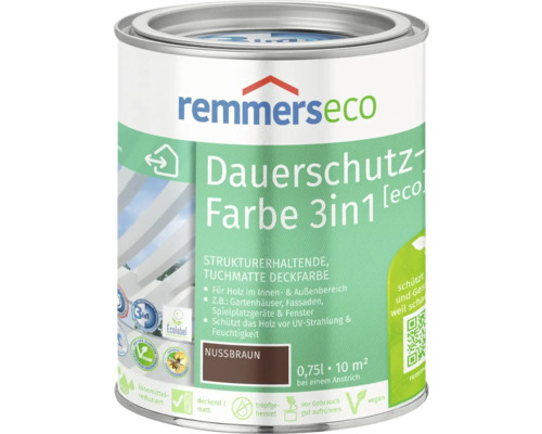 Peinture à l'huile pour bois Remmers eco marron noix 750 ml Remmers Eco peinture de protection longue durée 3en1 brun noyer dans une boîte en métal