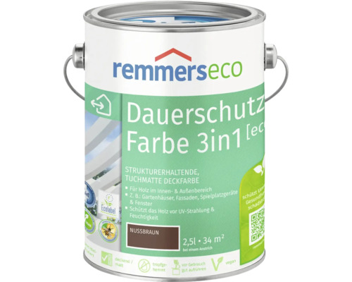 Peinture à l'huile pour bois Remmers eco marron noix 2,5 l Peinture couleur noyer 2,5 litres dans un seau métallique