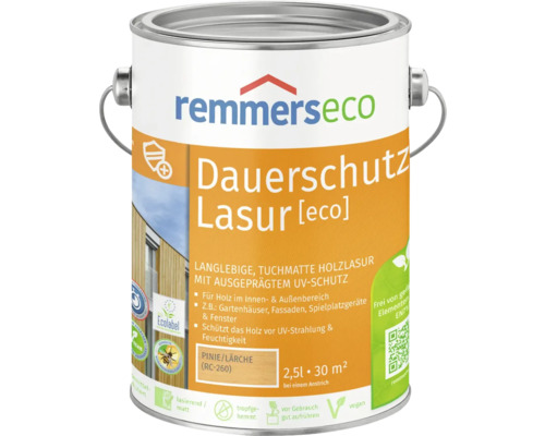 Lasure de protection longue durée Remmers éco pin mélèze 2,5 l Lasure pour bois en pot métallique de 2,5 litres pour l''intérieur et l''extérieur