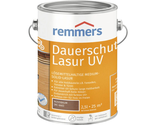 Lasure de protection anti-UV longue durée Remmers noyer 2.5 l Remmers Dauerschutz Lasur UV lasure pour bois noyer, contenance 2,5 litres