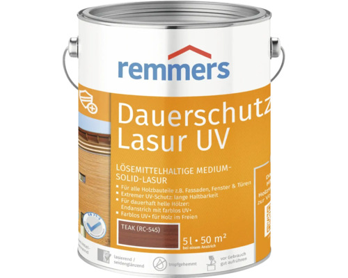 Lasure de protection anti-UV longue durée Remmers teck 5 l Remmers Dauerschutz Lasur UV, lasure solide à base de solvants conditionnée en seau de 5 litres