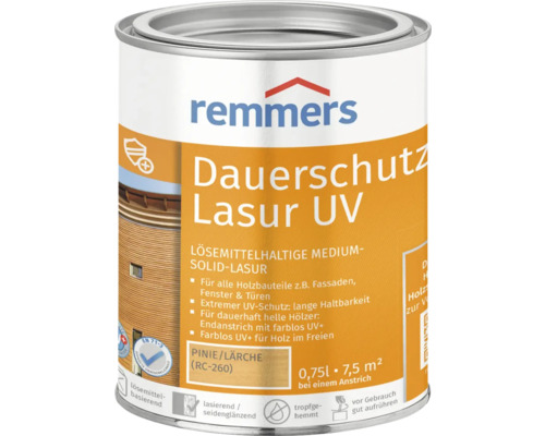 Lasure de protection anti-UV longue durée Remmers pin mélèze 750 ml Lasur UV de protection durable du bois de Remmers en boîte