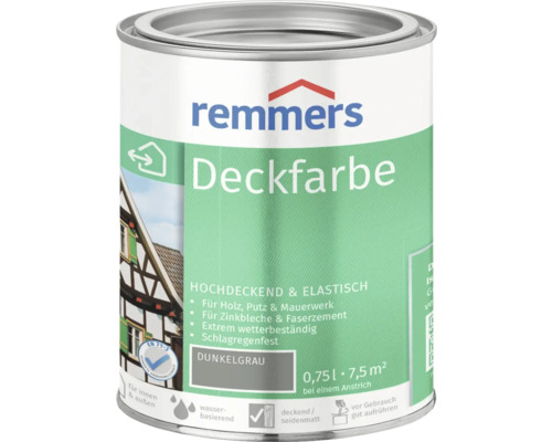 Peinture couvrante pour bois Remmers gris foncé 750 ml Remmers peinture couvrante, gris foncé, boîte de 0,75 litre pour l''intérieur et l''extérieur