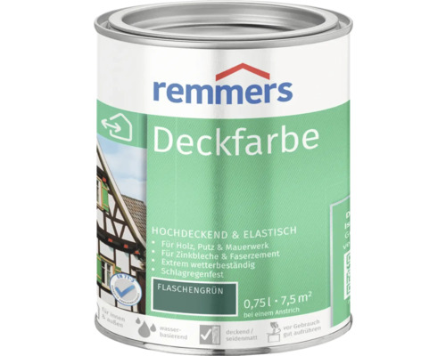 Peinture couvrante pour bois Remmers vert bouteille 750 ml Remmers peinture couvrante vert bouteille pour bois, crépi et maçonnerie dans un seau métallique