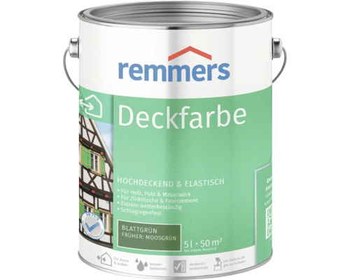 Peinture couvrante pour bois Remmers vert feuillage 5 l Remmers peinture couvrante vert feuille, 5 litres, pour bois, plâtre et maçonnerie