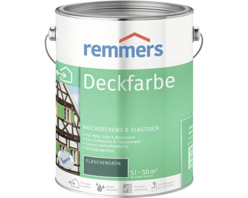 Peinture couvrante pour bois Remmers vert bouteille 5 l Pot de peinture Remmers Deckfarbe vert bouteille, 5 litres
