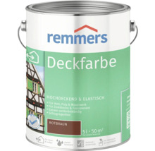 Farbeimer mit Remmers Deckfarbe in Rotbraun, geeignet für Holz, Putz und Mauerwerk