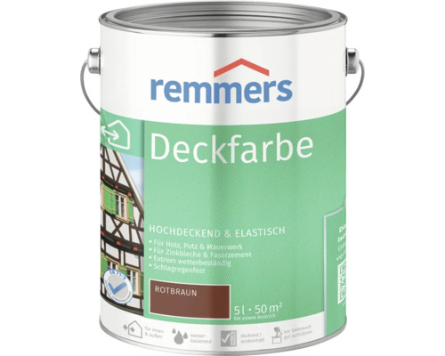 Peinture couvrante pour bois Remmers bordeaux 5 l Pot de peinture Remmers Deckfarbe brun rouge, adapté pour le bois, le crépi et la maçonnerie