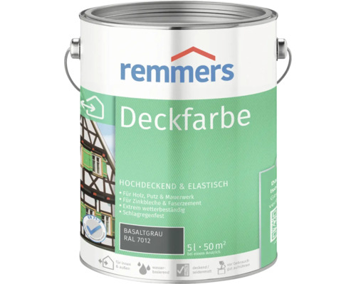 Peinture couvrante peinture pour bois Remmers gris basalte 5 l Pot de peinture Remmers Deckfarbe gris basaltique RAL 7012, 5 litres