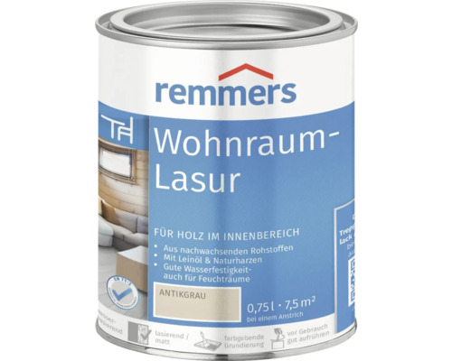 Lasure pour espace d'habitation Remmers gris antique 750 ml Boîte de lasure d''intérieur pour bois, gris antique, 0,75 litre