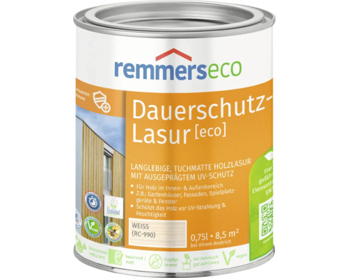 Lasure de protection longue durée à l'huile Remmers eco blanc 750 ml