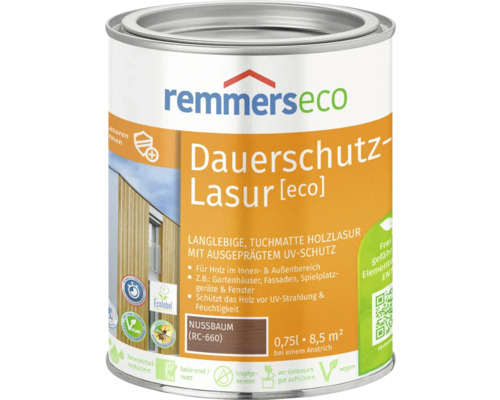 Remmers eco Dauerschutzlasur nussbaum 750 ml Remmers Dauerschutz-Lasur Eco Nussbaum, Holzlasur für den Innen- und Aussenbereich im 0,75 Liter Gebinde