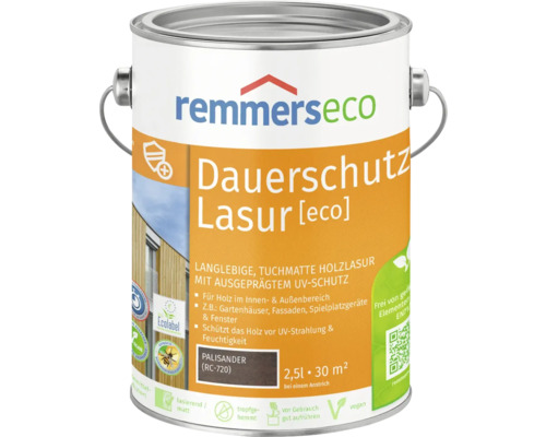 Lasure de protection longue durée Remmers eco palissandre 2,5 l Pot de peinture Remmers Eco Dauerschutz Lasur, 2,5 litres, convient pour le bois à l''intérieur et à l''extérieur