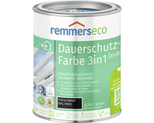 Peinture à l'huile pour bois Remmers eco RAL 9005 noire 750 ml