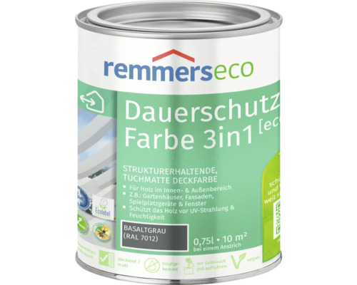 Remmers eco Öl-Farbe Holzfarbe RAL 7012 basaltgrau 750 ml