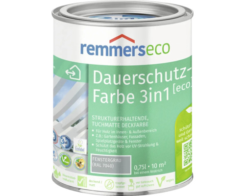 Peinture à l'huile pour bois Remmers eco RAL 7040 gris fenêtre 750 ml Remmers Eco Dauerschutz Farbe 3en1 peinture gris fenêtre, boîte de peinture de 0,75 litre
