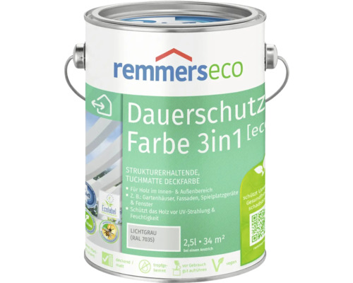 Peinture à l'huile pour bois Remmers eco RAL 7035 gris clair 2,5 l Pot de peinture Remmers Eco Dauerschutz Farbe 3en1 pour bois intérieur et extérieur, 2,5 litres