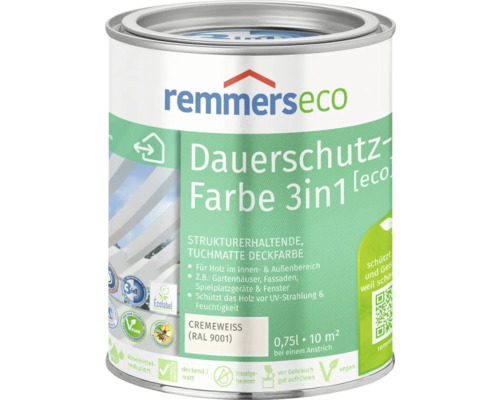 Peinture à l'huile pour bois Remmers eco RAL 9001 blanc crème 750 ml Boîte de peinture de protection longue durée 3 en 1 Remmers Eco, blanc crème, 0,75 litre