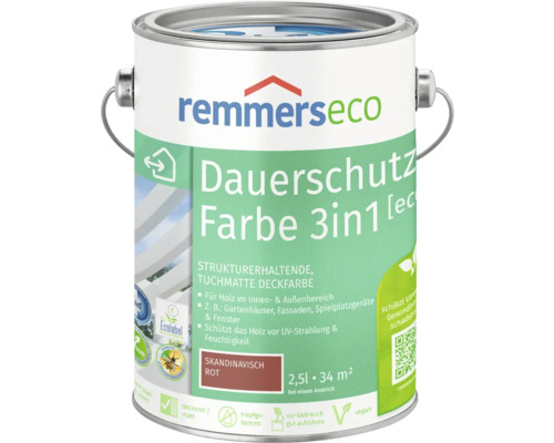 Peinture à l'huile pour bois Remmers eco rouge scandinave 2,5 l Seau de peinture avec peinture de protection durable 3en1 pour bois intérieur et extérieur
