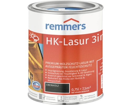 Lasure HK Remmers bois d'ébène 750 ml Lasur de protection du bois Remmers HK-Lasur 3en1 en bidon de 0,75 litre
