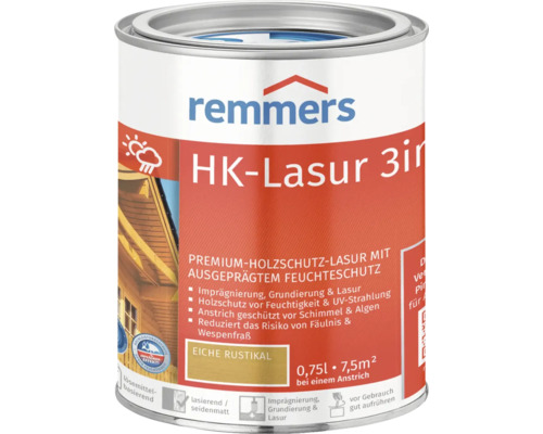 Lasure HK Remmers chêne rustique 750 ml Lasure de protection du bois Remmers HK-Lasur 3en1 en bidon de 0,75 litre