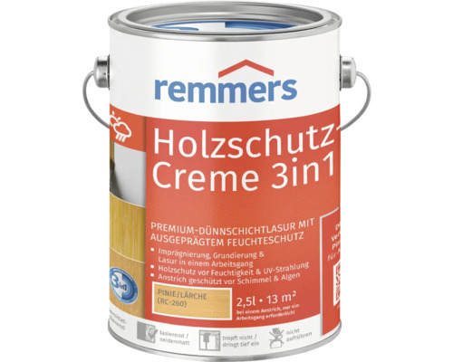Crème de protection du bois Remmers pin mélèze 2.5 l Remmers Holzschutz Creme 3en1 lasure pour bois dans un seau métallique