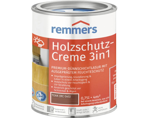 Crème de protection du bois Remmers teck 750 ml Remmers Holzschutz-Creme 3en1 Teck, nuance de couleur en conditionnement de 0,75 litre