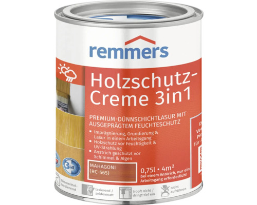 Crème de protection du bois Remmers acajou 750 ml Remmers Holzschutz Creme 3en1 Mahagoni Boîte