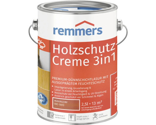 Crème de protection du bois Remmers acajou 2.5 l Remmers Holzschutz Crème 3en1, acajou, pot de 2,5 litres