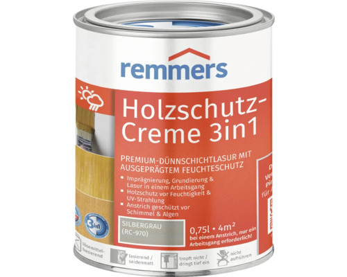 Crème de protection du bois Remmers gris argent 750 ml Boîte de crème de protection du bois 3en1 de Remmers en gris argenté, 0,75 litre