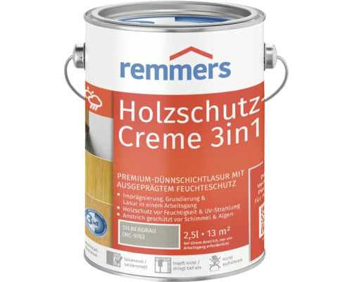 Crème de protection du bois Remmers gris argent 2.5 l Boîte de crème de protection du bois 3en1, gris argenté, 2,5 litres de Remmers