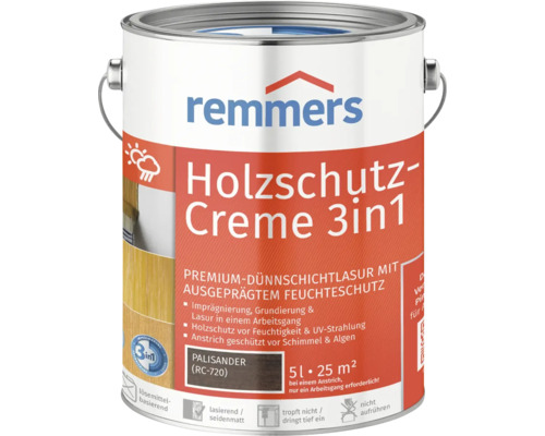 Crème de protection du bois Remmers palissandre 5 l Remmers Holzschutz-Creme 3en1, bidon de 5 litres