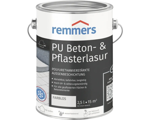 Lasure pour béton et pavé Remmers PU incolore 2,5 l Boîte de lasure PU pour béton et pavés de Remmers, contenant 2,5 litres