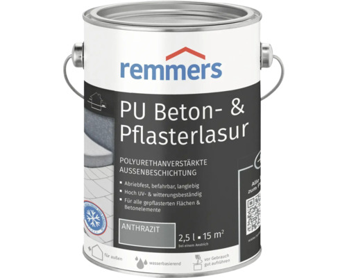 Lasure pour béton et pavé Remmers PU anthracite 2,5 l Lasur pour béton et pavés PU Remmers en seau métallique de 2,5 litres