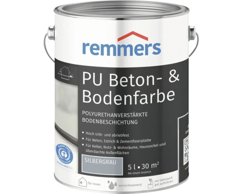 Peinture pour sol et béton Remmers PU gris argent 5 l Remmers Peinture pour béton et sol PU dans un seau métallique