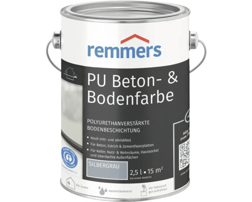 Peinture pour sol et béton Remmers PU gris argent 2,5 l Remmers PU peinture pour béton et sol, gris argenté, bidon de 2,5 litres