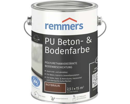 Peinture pour sol et béton Remmers PU rouge brun 2,5 l Remmers PU peinture pour béton et sol en pot, rouge brun, 2,5 litres