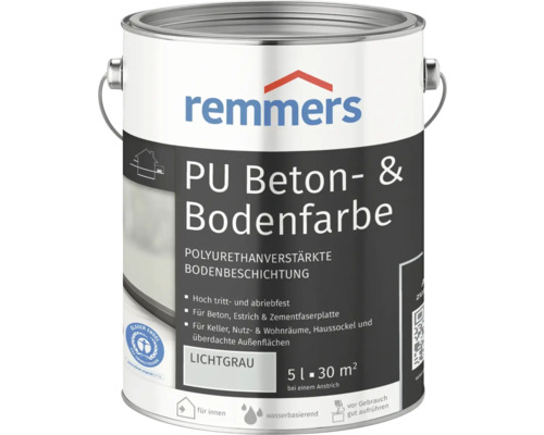 Peinture pour sol et béton Remmers PU gris clair 5 l Remmers Peinture pour béton et sol PU dans un seau métallique