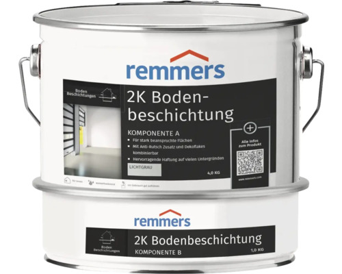 Enduction pour sol en résine épox Remmersy bicomposant brillant satiné gris clair 5 kg