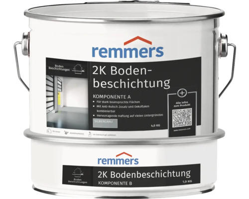 Enduction pour sol en résine époxy Remmers bicomposant brillant satiné gris argent 5 kg