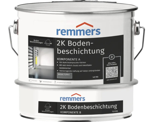 Enduction pour sol en résine époxy Remmers bicomposant brillant satiné gris basalte 5 kg
