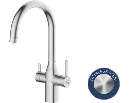 Robinet de cuisine KEO en acier inoxydable avec bec haut